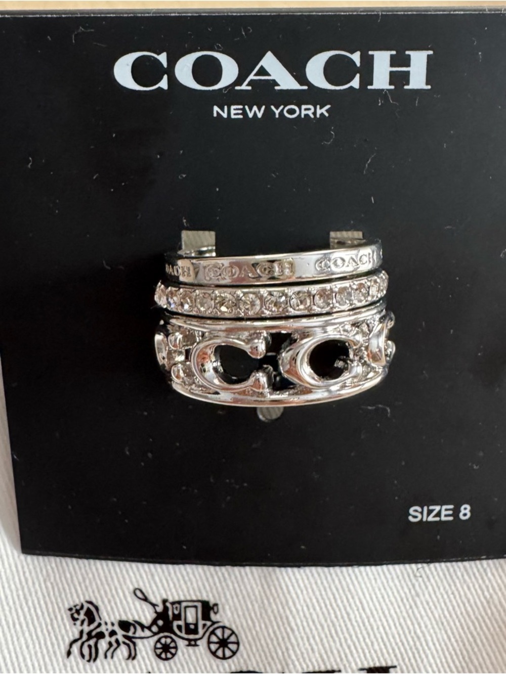 NEW NWT Coach Silver Ring Three Stack set SIZE 8 Viral Jewelry